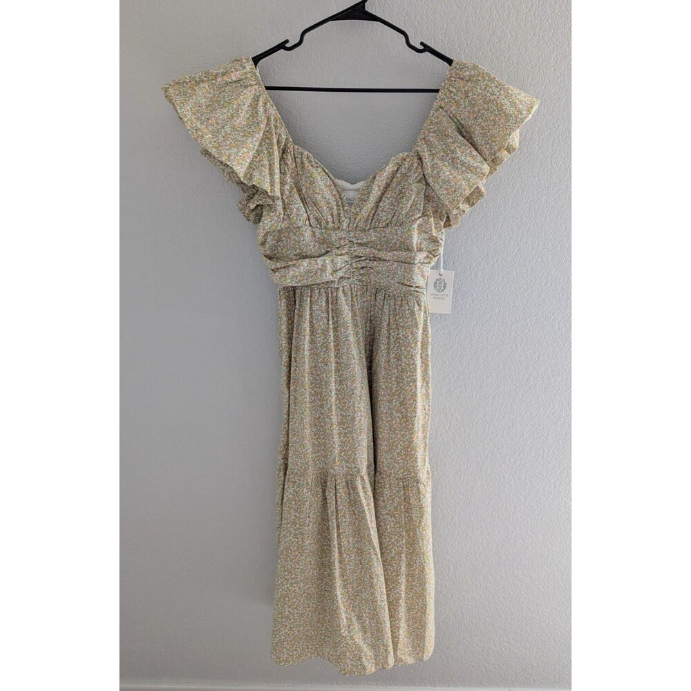 Hyacinth House Tuckernuck Shae Midi Dress Women's Size Small Yellow Floral NWT